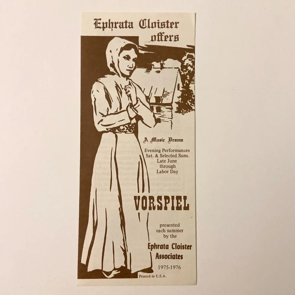 Vintage Ephrata Cloister Vorspiel Music Drama Pennsylvania Brochure Souvenir